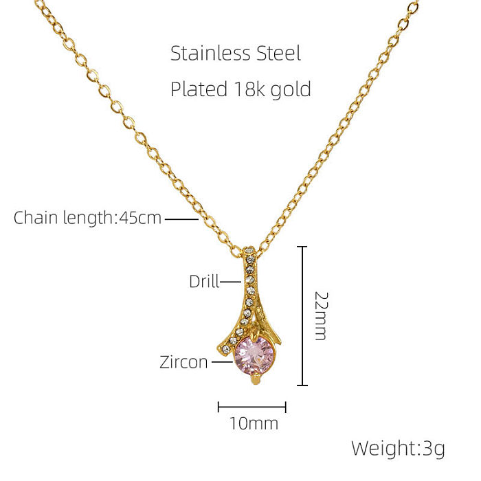 Collar con colgante chapado en oro de 18 quilates con incrustaciones de acero inoxidable geométrico brillante de estilo moderno