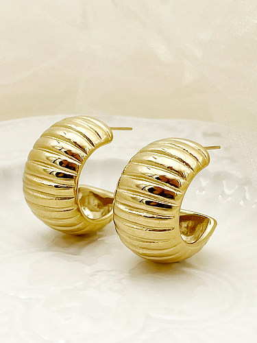 1 par casual estilo simples forma C polimento chapeamento de aço inoxidável banhado a ouro orelha studs