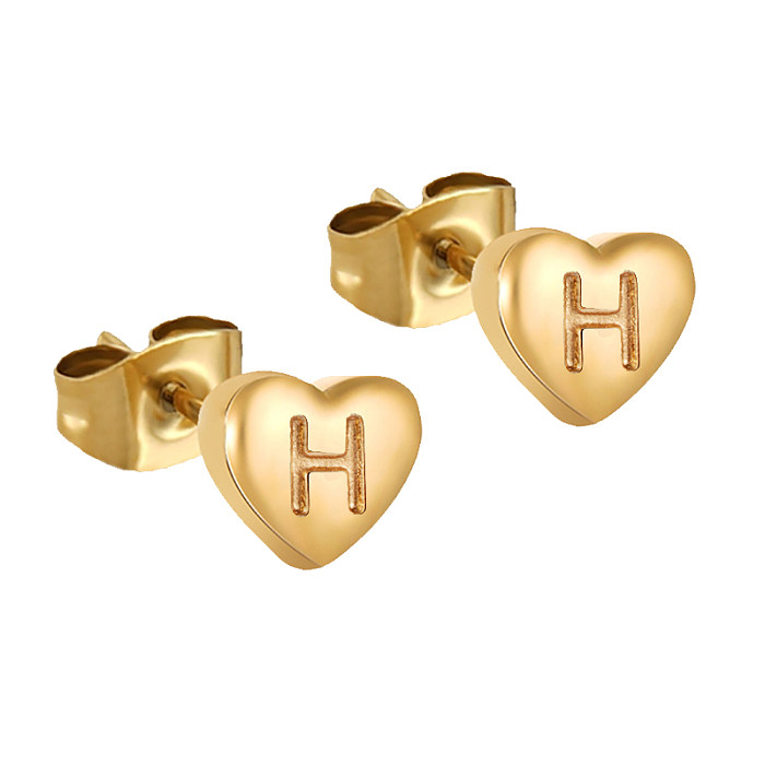 1 paire de clous d'oreilles en acier inoxydable plaqué or 18 carats, Style Simple, lettre en forme de cœur