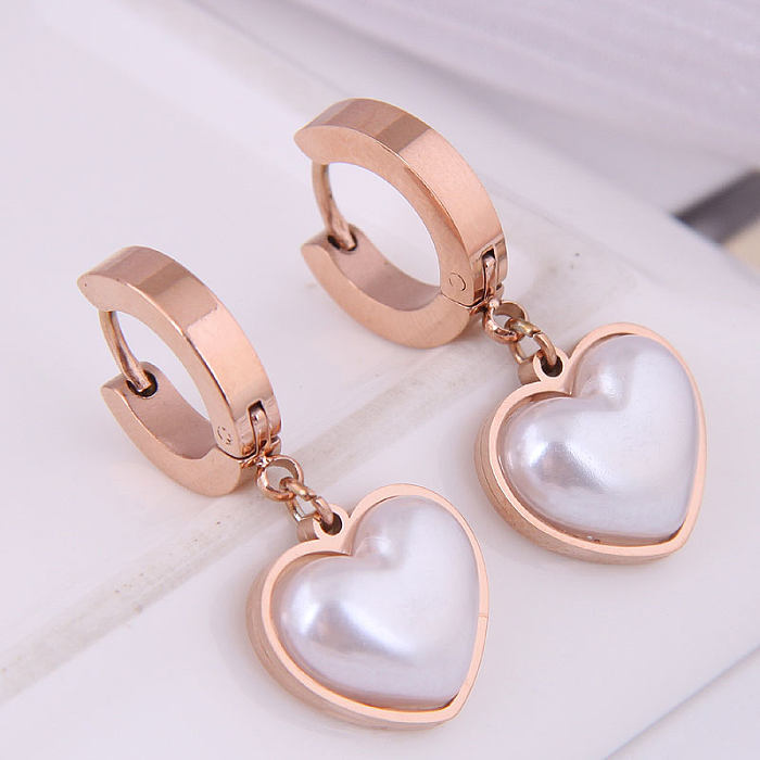 Fashion Simple Peach Heart Pearl Stainless Steel Earrings Wholesale jewelry