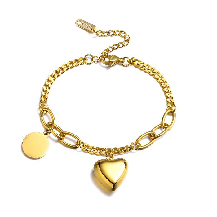 Vacation Roman Style Heart Shape Stainless Steel Gold Plated Bracelets In Bulk