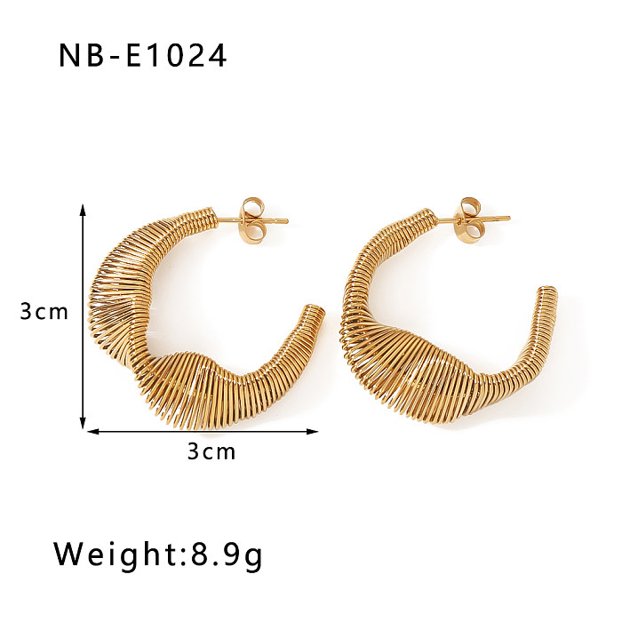 Neue Ins Internet Celebrity Gleiche Edelstahl-Ohrringe mit unregelmäßiger, gedrehter Feder, speziell geformtes Design, gedrehte C-förmige Halbkreis-Ohrringe