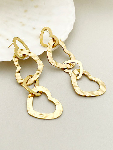 1 par de pendientes colgantes chapados en oro de acero inoxidable pulido en forma de corazón de estilo Simple romántico informal