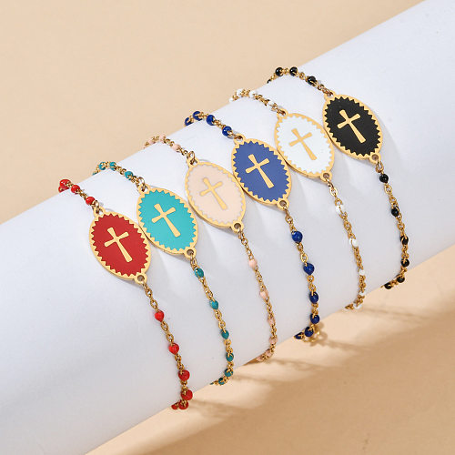 Bracelets en acier inoxydable avec croix de style simple en vrac