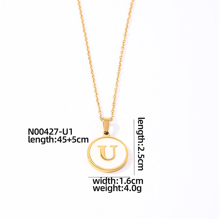 Casual Simple Style Round Letter Stainless Steel  Gold Plated Shell Pendant Necklace In Bulk