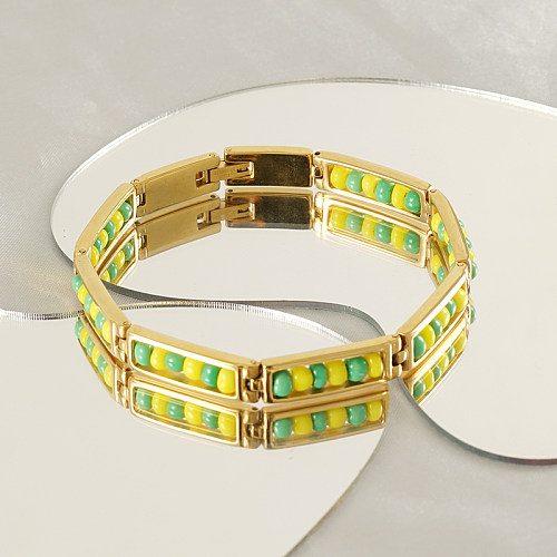 1 peça de pulseiras multicoloridas de aço inoxidável com revestimento de contas