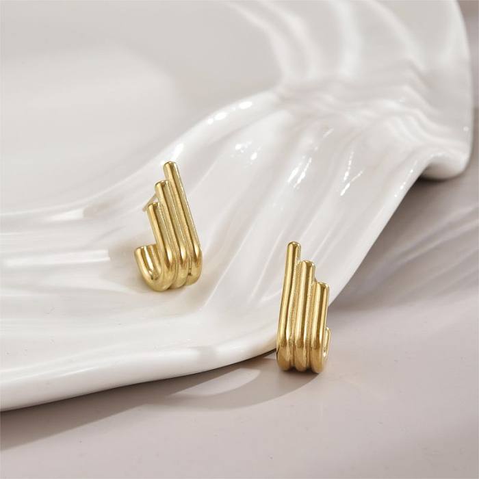 1 Pair Simple Style Lines Plating Stainless Steel  18K Gold Plated Ear Studs