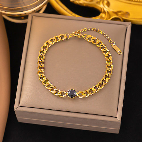 Hip-Hop Streetwear Round Titanium Steel Plating Inlay Artificial Gemstones Bracelets