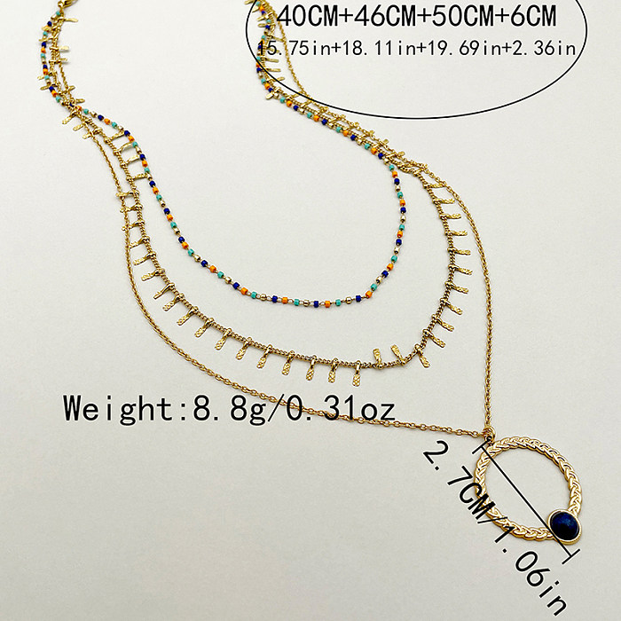 Schlichte, runde, geschichtete, plattierte Edelstahl-Halsketten mit Edelsteineinlage und vergoldeten, geschichteten Halsketten