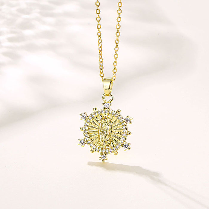 1 Piece Shiny Human Faith Stainless Steel  Brass Plating Inlay Zircon Pendant Necklace