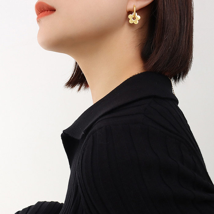 Cute Flower Earrings Stainless Steel  Plated 18K Real Gold Ear Buckle Wholesale