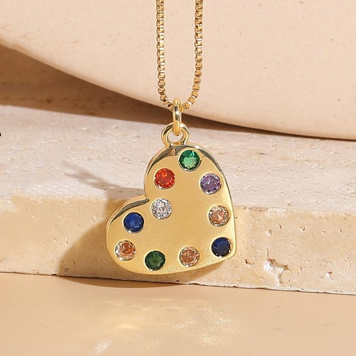Modern Style Heart Shape Stainless Steel  Copper Plating Inlay Zircon Pendant Necklace