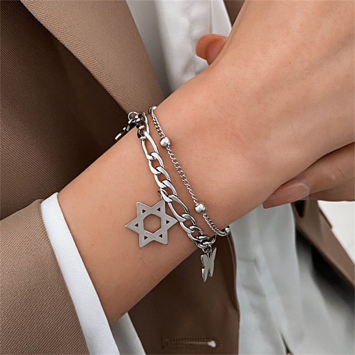 Elegant Simple Style Geometric Stainless Steel Metal Copper Inlay Rhinestones Zircon 18K Gold Plated Gold Plated Silver Plated Bracelets