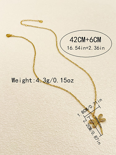 Collier Long avec pendentif libellule en acier inoxydable, Style Simple et décontracté, incrustation de Zircon plaqué or 14 carats