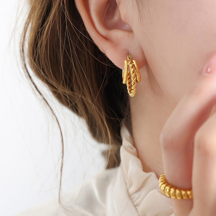 1 Paar Streetwear-Ohrringe aus Edelstahl mit geometrischer Beschichtung und 18 Karat vergoldet