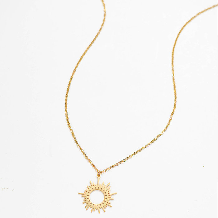 Modische, schlichte, sonnenförmige Halskette aus Edelstahl mit vergoldeter Schlüsselbeinkette aus 14 Karat Gold