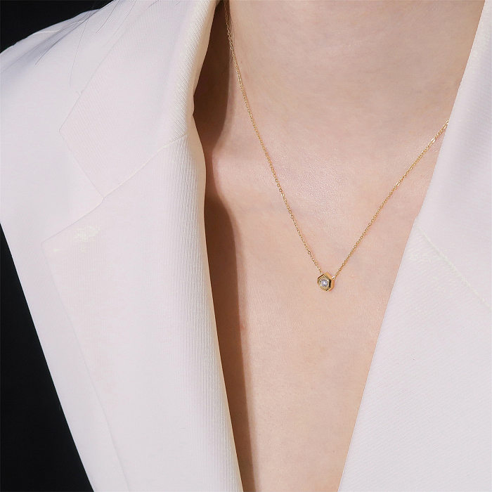 Fashion Geometric Stainless Steel Plating Rhinestones Pendant Necklace