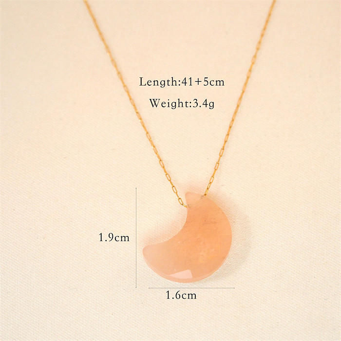 Casual Simple Style Artistic Moon Stainless Steel  Natural Stone Gold Plated Pendant Necklace In Bulk