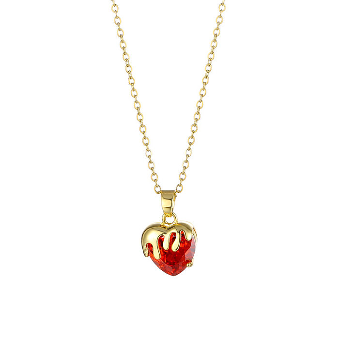 1 peça estilo simples formato de coração colar com pingente de zircão embutido de aço inoxidável