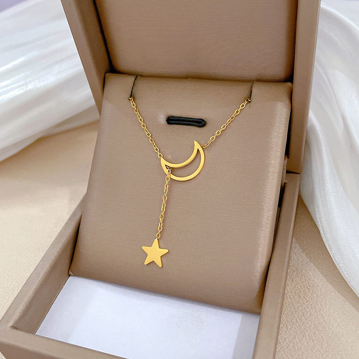 Collier pendentif chaîne en cuivre et acier inoxydable étoile de style simple