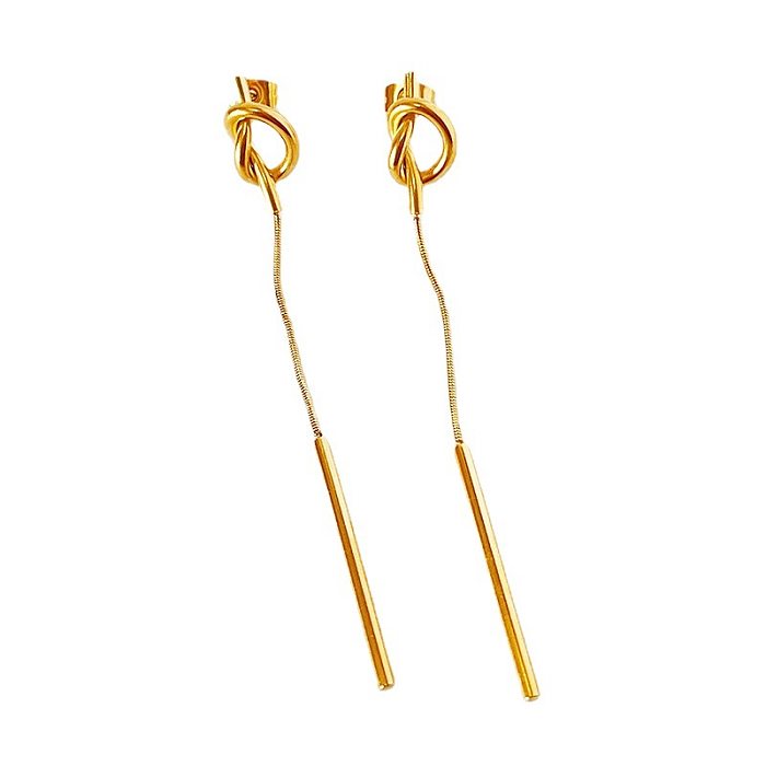 1 Pair Simple Style Solid Color Tassel Plating Stainless Steel 18K Gold Plated Drop Earrings