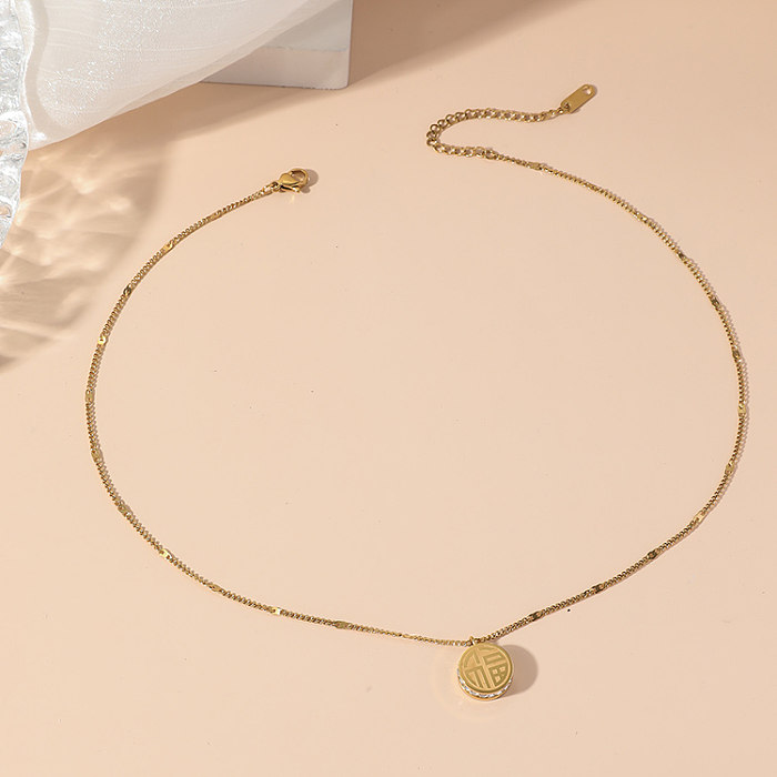 Collar chapado en oro de 18 quilates con incrustaciones de revestimiento de pulido de acero inoxidable con caracteres chinos redondos de estilo moderno y sencillo