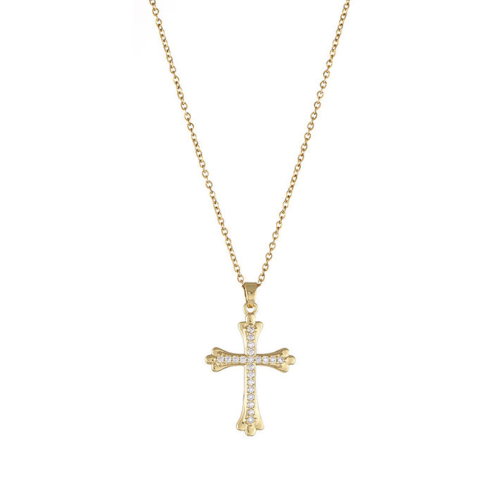 Modische Kreuz-Halskette aus Edelstahl mit eingelegtem Zirkon