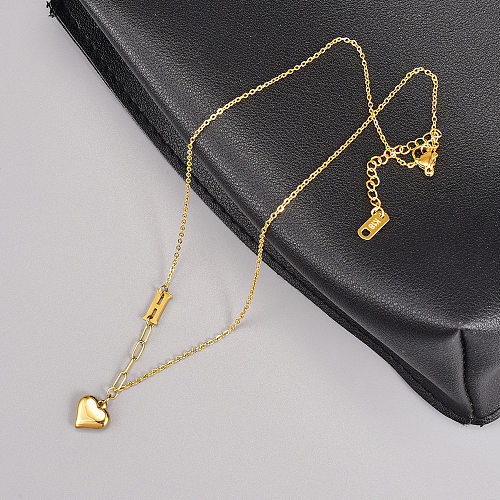 Collier Long avec pendentif plaqué or 18 carats, Style Simple et décontracté, en forme de cœur, plaqué en acier inoxydable