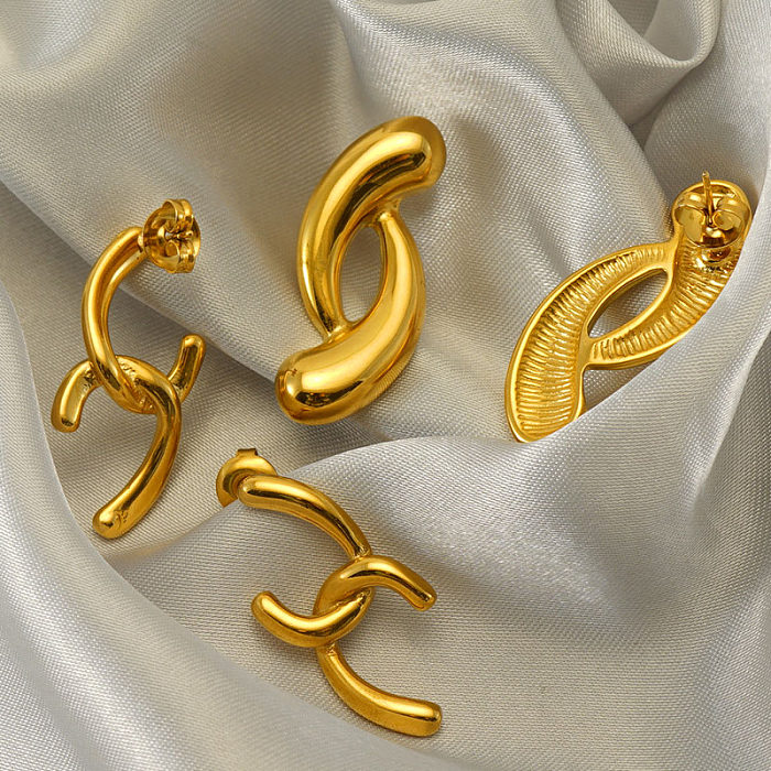1 Paar moderne, schlichte, unregelmäßige, einfarbige, 18 Karat vergoldete Ohrstecker aus Edelstahl