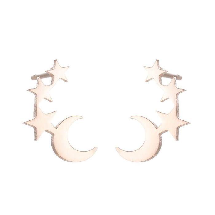 1 paire de clous d'oreilles étoiles, lune, toile d'araignée, Style moderne, en acier inoxydable