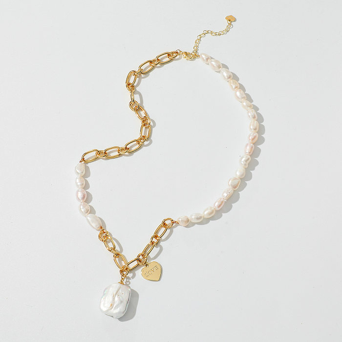 Collier torsadé en forme de cœur en acier inoxydable, Style Simple, motif de lettres, perles artificielles, colliers en acier inoxydable