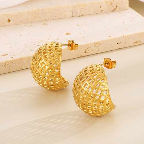 1 par de pinos de orelha banhados a ouro 18K estilo moderno em formato C de aço inoxidável