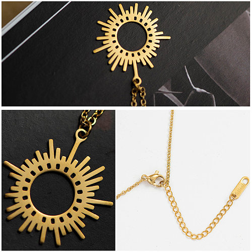 Fashion Six-Pointed Star Sun Pendant Stainless Steel Clavicle Chain 14K Gold Plated Necklace