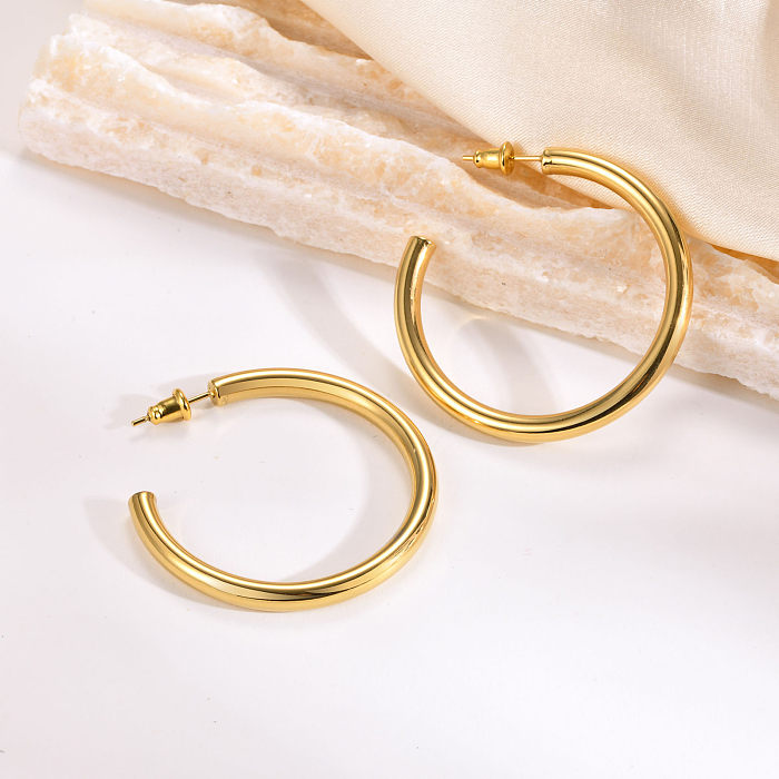 1 Pair Vintage Style Classic Style C Shape Plating Stainless Steel  Gold Plated Ear Studs