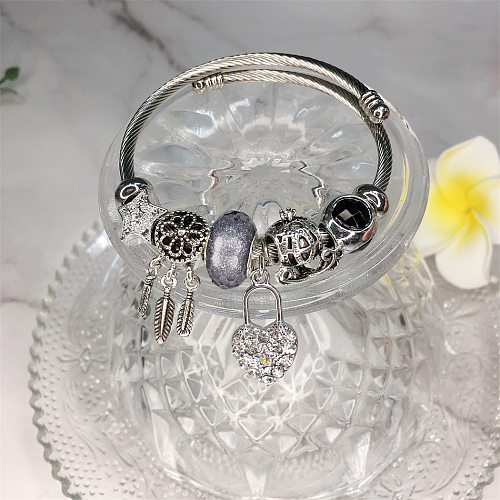 Bracelet en alliage d'acier inoxydable en forme de cœur, Design Original, avec incrustation de pierres précieuses artificielles