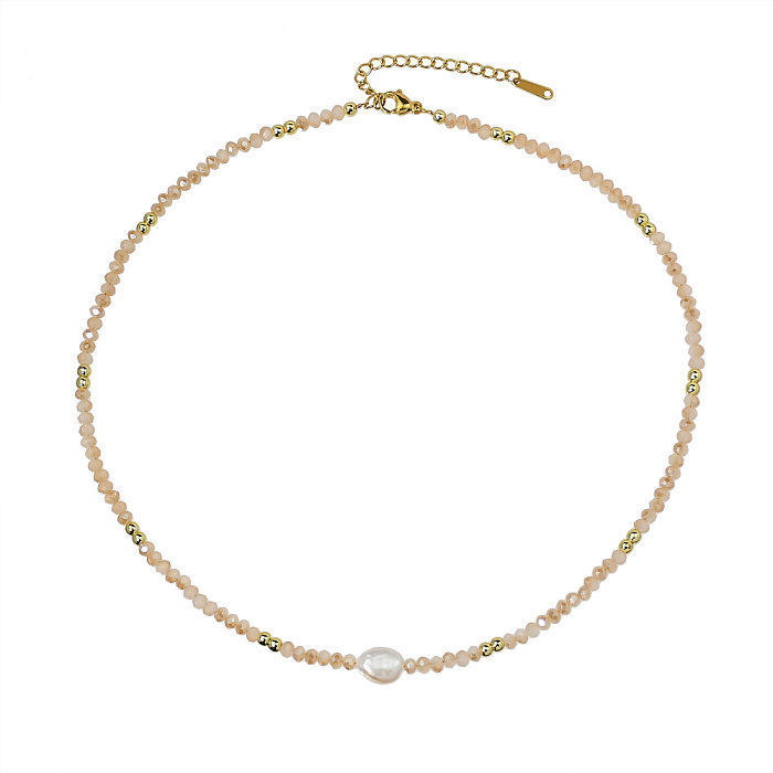 Mode geometrische Edelstahl künstliche Kristallperlen Perlenkette