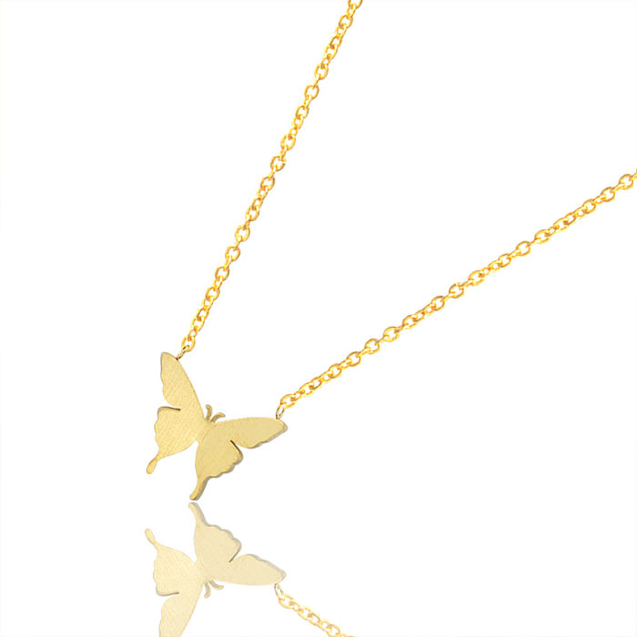 New Simple Real Gold Plating 18k Butterfly Necklace Pendant Jewelry Stainless Steel