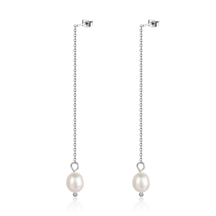 1 paire de lignes d'oreilles en acier inoxydable, perles d'impression de Style Simple