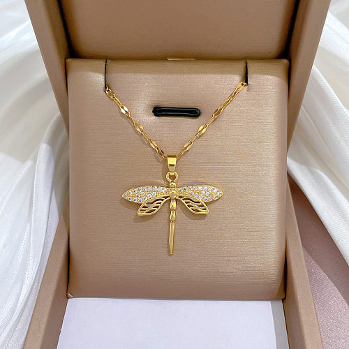 Halskette mit Anhänger im klassischen Libellen-Stil aus Edelstahl mit künstlichen Edelsteinen