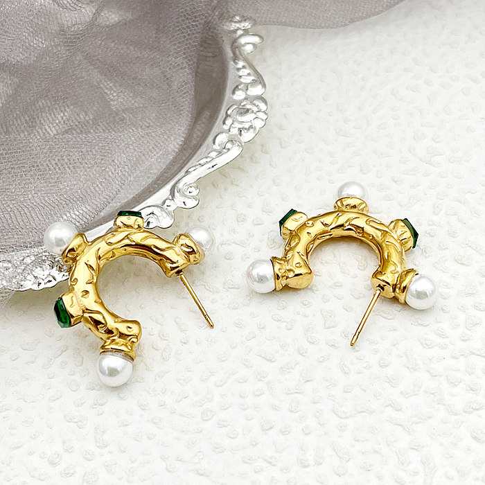 1 Pair Elegant Sweet C Shape Plating Inlay Stainless Steel  Zircon Gold Plated Earrings