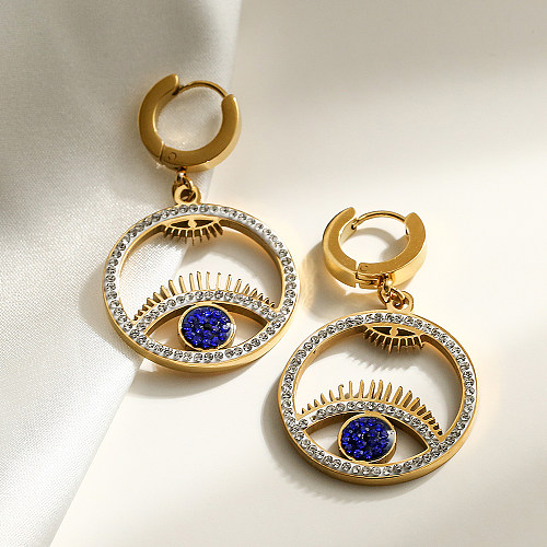 1 Pair Simple Style Commute Devil'S Eye Plating Inlay Stainless Steel Zircon 18K Gold Plated Drop Earrings