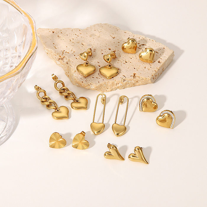 Fashion 14K Gold Heart Pendant Stainless Steel  Earrings Women's Jewelry