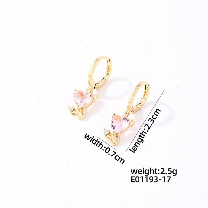 1 paire de boucles d'oreilles rondes en forme de trèfle à quatre feuilles de style coréen avec incrustation de placage en acier inoxydable et zircon plaqué or
