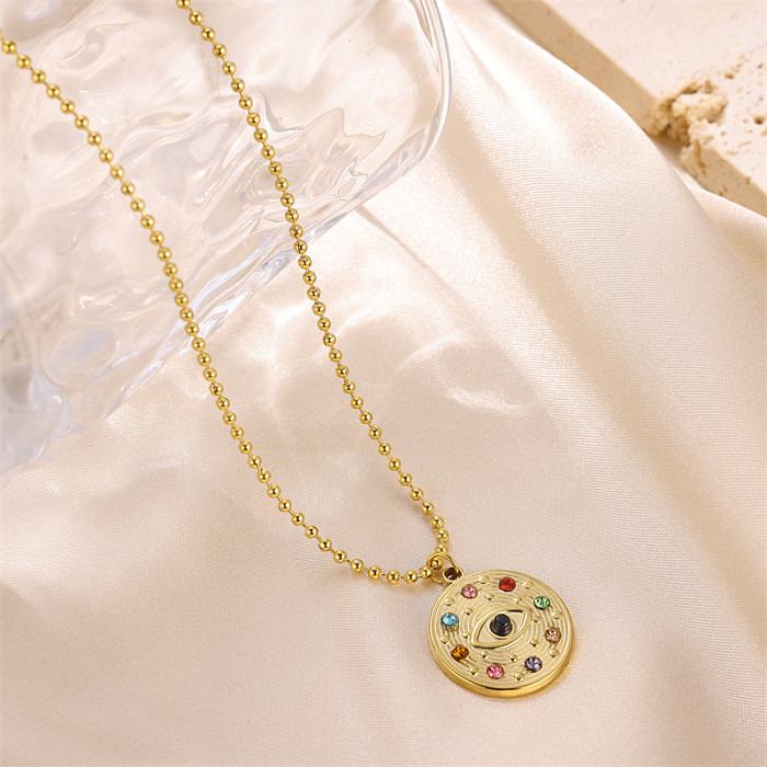 Cute Luxurious Commute Eye Stainless Steel  Enamel Plating Inlay Zircon 18K Gold Plated Pendant Necklace