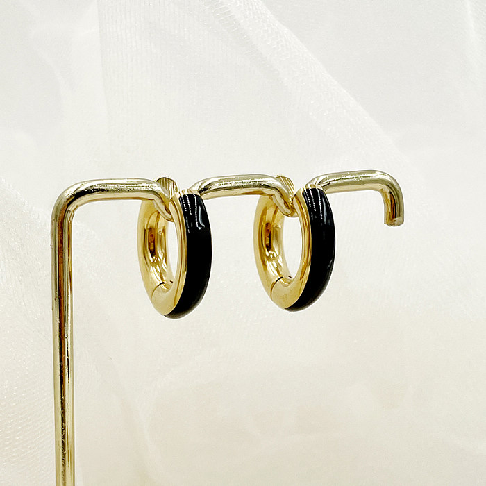 1 Pair Commute C Shape Polishing Enamel Plating Stainless Steel  18K Gold Plated Earrings