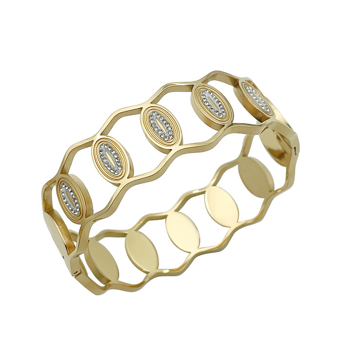 Bracelet plaqué or en Zircon avec incrustation creuse en acier inoxydable ovale de style Simple et élégant