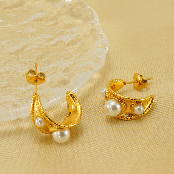 1 paire de clous d'oreilles plaqués or 18 carats, Style Vintage, incrustation de couleur unie, perles artificielles en acier inoxydable