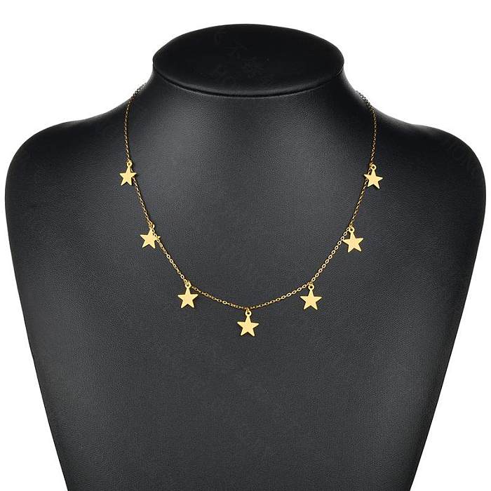 Nuevo Collar Simple liso de estrella de cinco puntas, estrellas geométricas femeninas, suéter de acero inoxidable, cadena para clavícula