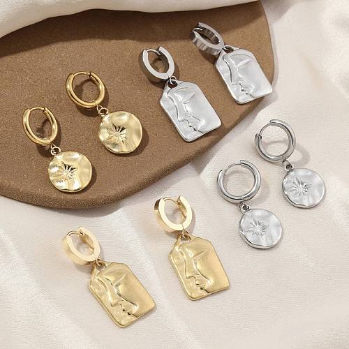 1 Pair Commute Human Face Sun Plating Stainless Steel  18K Gold Plated Drop Earrings