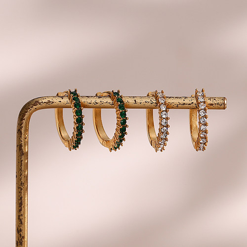 1 Paar moderne, runde, mit 18 Karat vergoldete Zirkon-Ohrringe mit Inlay aus Edelstahl plattierte Creolen